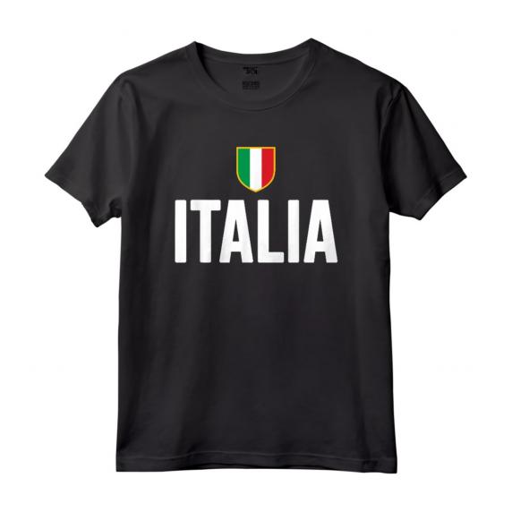 Italia Scudetto Tricolore Bandiera Italiana Maglietta - Forza Azzurri - Leggera e Taglio Classico