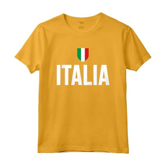 Italia Scudetto Tricolore Bandiera Italiana Maglietta - Forza Azzurri - Leggera e Taglio Classico