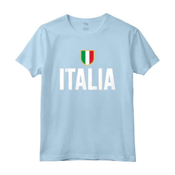 Italia Scudetto Tricolore Bandiera Italiana Maglietta - Forza Azzurri - Leggera e Taglio Classico