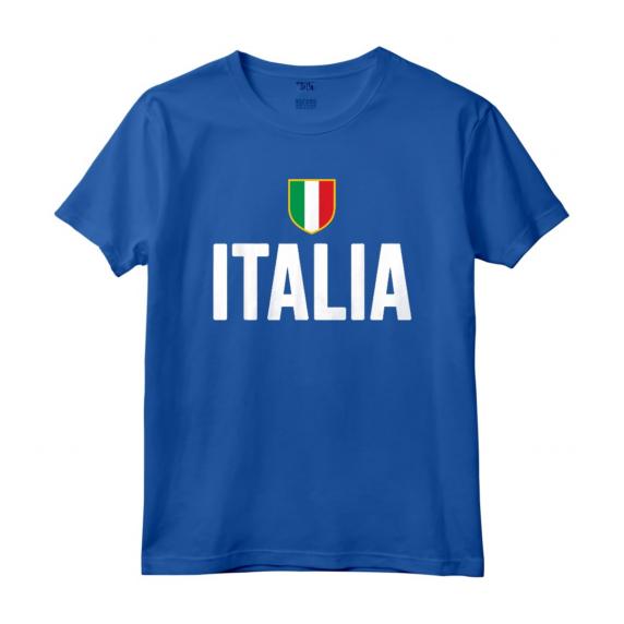 Italia Scudetto Tricolore Bandiera Italiana Maglietta - Forza Azzurri - Leggera e Taglio Classico