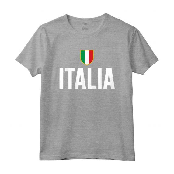 Italia Scudetto Tricolore Bandiera Italiana Maglietta - Forza Azzurri - Leggera e Taglio Classico