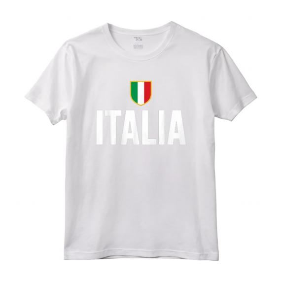 Italia Scudetto Tricolore Bandiera Italiana Maglietta - Forza Azzurri - Leggera e Taglio Classico