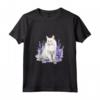 Gatto Bianco Elegante di Razza D'Angora Turco - Maglietta Floreale con Fiori di Lavanda - Ideale per Amanti dei Gatti
