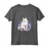 Gatto Bianco Elegante di Razza D'Angora Turco - Maglietta Floreale con Fiori di Lavanda - Ideale per Amanti dei Gatti