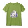 Gatto Bianco Elegante di Razza D'Angora Turco - Maglietta Floreale con Fiori di Lavanda - Ideale per Amanti dei Gatti