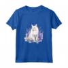 Gatto Bianco Elegante di Razza D'Angora Turco - Maglietta Floreale con Fiori di Lavanda - Ideale per Amanti dei Gatti