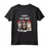 Gatti Natale Merry Catmas - Luci HapTiger - Divertente Regalo Maglietta Natalizia per Amanti dei Gatti