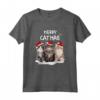 Gatti Natale Merry Catmas - Luci HapTiger - Divertente Regalo Maglietta Natalizia per Amanti dei Gatti