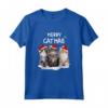 Gatti Natale Merry Catmas - Luci HapTiger - Divertente Regalo Maglietta Natalizia per Amanti dei Gatti