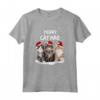 Gatti Natale Merry Catmas - Luci HapTiger - Divertente Regalo Maglietta Natalizia per Amanti dei Gatti