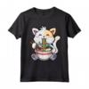 Kawaii Ramen Cat Giapponese Anime Apparel Maglietta - Maglietta divertente con Gatto Maneki-neko e Ramen per gli amanti dei Gatti