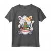 Kawaii Ramen Cat Giapponese Anime Apparel Maglietta - Maglietta divertente con Gatto Maneki-neko e Ramen per gli amanti dei Gatti