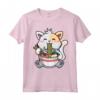 Kawaii Ramen Cat Giapponese Anime Apparel Maglietta - Maglietta divertente con Gatto Maneki-neko e Ramen per gli amanti dei Gatti