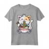 Kawaii Ramen Cat Giapponese Anime Apparel Maglietta - Maglietta divertente con Gatto Maneki-neko e Ramen per gli amanti dei Gatti