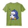 Carino Pinguino Dormire Abbraccio Cuscino Kawaii Maglietta - Ideale per Bambini, Ragazze e Adolescenti - Regalo Divertente