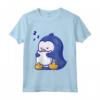 Carino Pinguino Dormire Abbraccio Cuscino Kawaii Maglietta - Ideale per Bambini, Ragazze e Adolescenti - Regalo Divertente