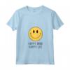 Donna Happy Mind Happy Life Yellow Smile Face Motivazione Citazione Tee Maglietta con Collo a V - Felicità Anni '70 e Estetica Retro