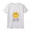 Donna Happy Mind Happy Life Yellow Smile Face Motivazione Citazione Tee Maglietta con Collo a V - Felicità Anni '70 e Estetica Retro