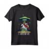 Gesù & Santa Equitazione Su Unicorno - Maglia a Manica Lunga Alien UFO Natale - Believe nella Magia Natalizia - Ideale Regalo di Natale