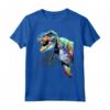 Jurassic World Colorful Neon T-Rex Portrait Maglietta - Officially Licensed HapTiger Apparel for Dinosaur Fans.