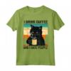 Funny Black Cat I Drink Coffee and I Hate People Maglietta - Cool Cat Lover Tee for Introverts