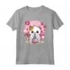 Kawaii Cat Boba Tea Bubble Tea Giapponese Cherry Blossom Anime Maglietta - Stampa Kawaii - Ideale per Amanti degli Anime