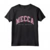 Mecca Arabia Saudita Varsity Style Rosa Testo Maglietta - Souvenir Retrò per Turisti e Residenti - Design Grafico Anni '80
