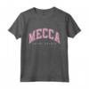 Mecca Arabia Saudita Varsity Style Rosa Testo Maglietta - Souvenir Retrò per Turisti e Residenti - Design Grafico Anni '80