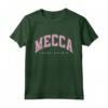Mecca Arabia Saudita Varsity Style Rosa Testo Maglietta - Souvenir Retrò per Turisti e Residenti - Design Grafico Anni '80