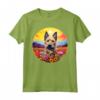 Colorato Berger Picard Cucciolo Fiore Tramonto Arte Cane Maglietta - Ideale per Amanti dei Cani e della Natura