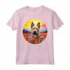 Colorato Berger Picard Cucciolo Fiore Tramonto Arte Cane Maglietta - Ideale per Amanti dei Cani e della Natura