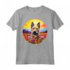 Colorato Berger Picard Cucciolo Fiore Tramonto Arte Cane Maglietta - Ideale per Amanti dei Cani e della Natura
