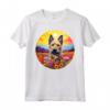 Colorato Berger Picard Cucciolo Fiore Tramonto Arte Cane Maglietta - Ideale per Amanti dei Cani e della Natura