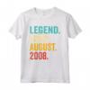Leggenda da Agosto 2008 - 15° Compleanno Regalo 15 Anni Maglietta - Ideale per Scolaretta, Adolescente, Design Retro Anni '60 '70 '80 '90