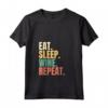 Donna Eat Sleep Wine Repeat - Maglietta Vintage con Collo a V per Amanti del Vino - Motivo Retro