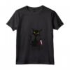 Donna COSA? - Gatto Divertente Nero con Coltello Maglietta con Collo a V - Ideale per Amanti dei Gatti e Appassionati di Moda
