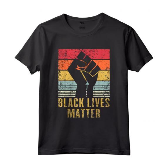 HapTiger Protest Black Fist Vintage Retro Maglietta - Support BLM Black Lives Matter Movement - Stand Against Injustice and Police Brutality