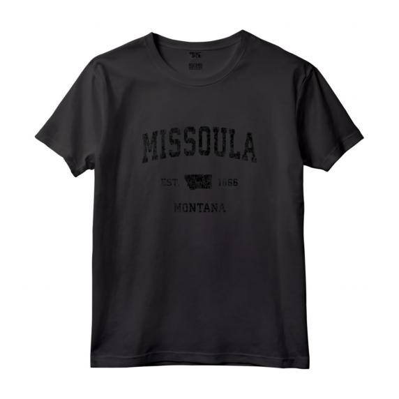 Missoula Montana MT - Stampa Sportiva Vintage Nero Maglietta - Souvenir Viaggio Città Natale