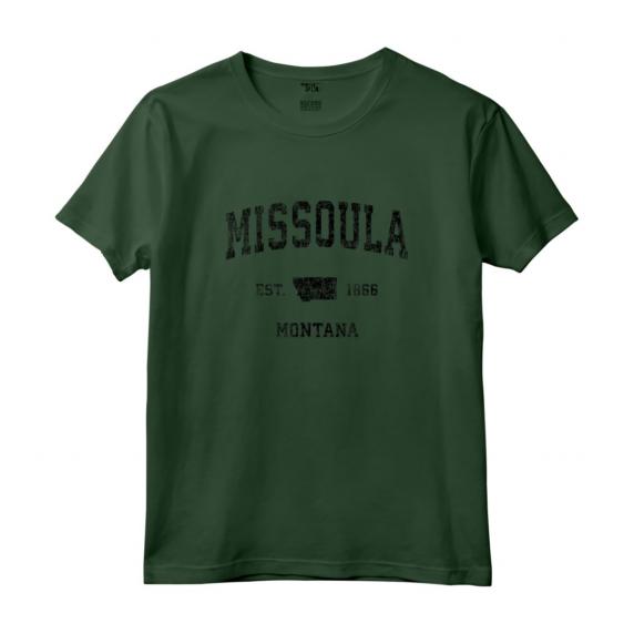 Missoula Montana MT - Stampa Sportiva Vintage Nero Maglietta - Souvenir Viaggio Città Natale
