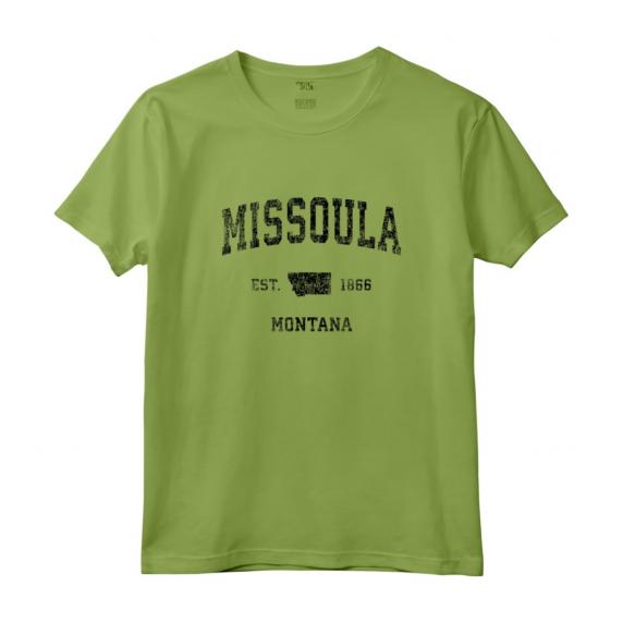 Missoula Montana MT - Stampa Sportiva Vintage Nero Maglietta - Souvenir Viaggio Città Natale