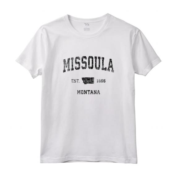 Missoula Montana MT - Stampa Sportiva Vintage Nero Maglietta - Souvenir Viaggio Città Natale