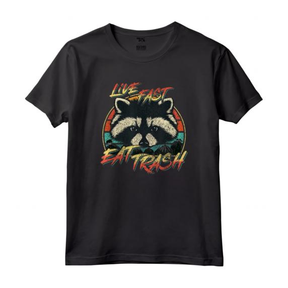 Live Fast Eat Trash - Divertente Retro Trash Panda Raccoon Maglietta - Design Grafico Vintage per Amanti dei Procioni