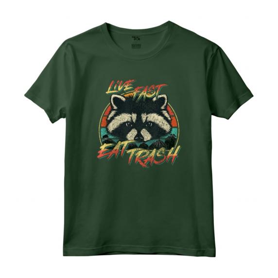 Live Fast Eat Trash - Divertente Retro Trash Panda Raccoon Maglietta - Design Grafico Vintage per Amanti dei Procioni