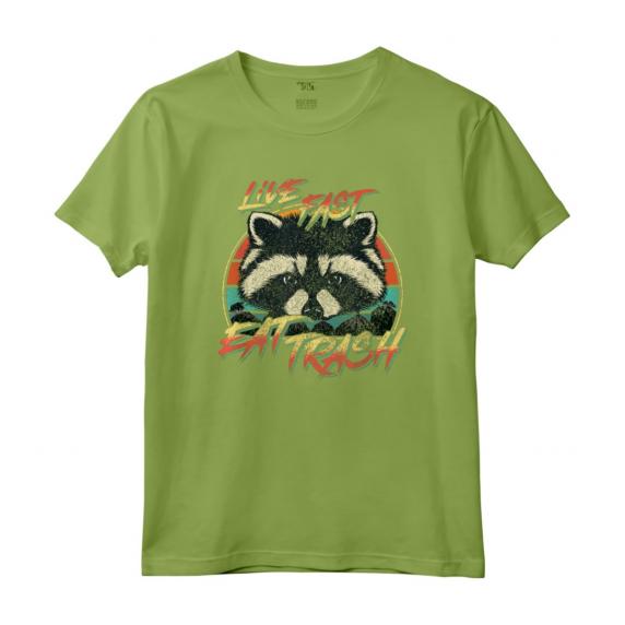 Live Fast Eat Trash - Divertente Retro Trash Panda Raccoon Maglietta - Design Grafico Vintage per Amanti dei Procioni