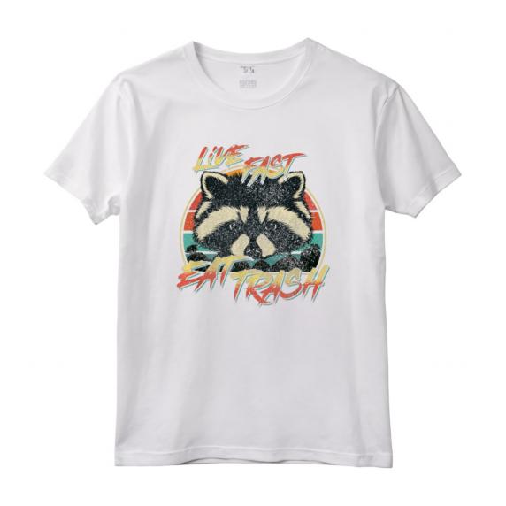 Live Fast Eat Trash - Divertente Retro Trash Panda Raccoon Maglietta - Design Grafico Vintage per Amanti dei Procioni
