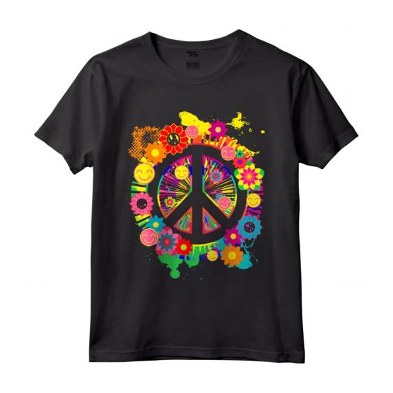 Segno di Pace Luminoso Fiore Colorato Anni '60 Anni '70 Maglietta - Stile Hippie Retrò Vintage - Ideale per Appassionati della Pace e dell'Amore