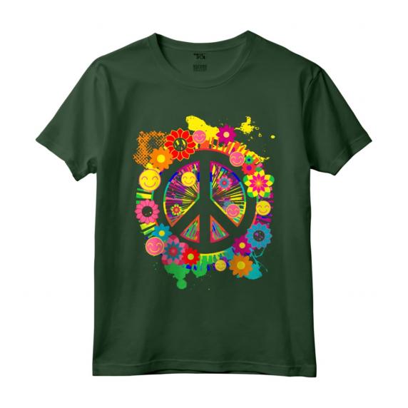 Segno di Pace Luminoso Fiore Colorato Anni '60 Anni '70 Maglietta - Stile Hippie Retrò Vintage - Ideale per Appassionati della Pace e dell'Amore