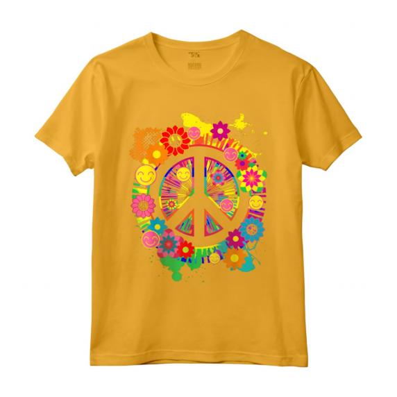 Segno di Pace Luminoso Fiore Colorato Anni '60 Anni '70 Maglietta - Stile Hippie Retrò Vintage - Ideale per Appassionati della Pace e dell'Amore