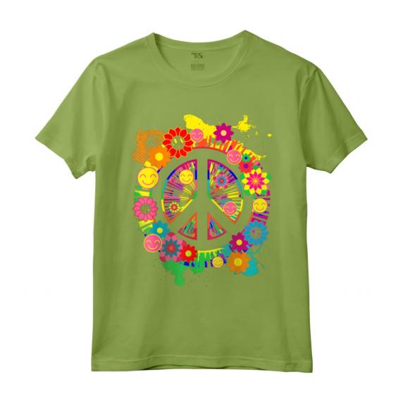 Segno di Pace Luminoso Fiore Colorato Anni '60 Anni '70 Maglietta - Stile Hippie Retrò Vintage - Ideale per Appassionati della Pace e dell'Amore