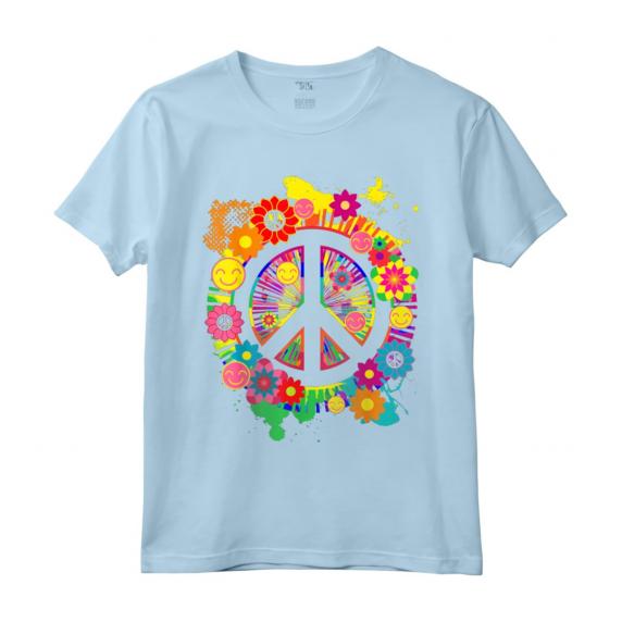 Segno di Pace Luminoso Fiore Colorato Anni '60 Anni '70 Maglietta - Stile Hippie Retrò Vintage - Ideale per Appassionati della Pace e dell'Amore